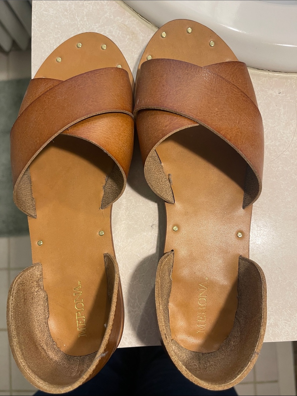 Merona Brown Crisscross Slide Sandals